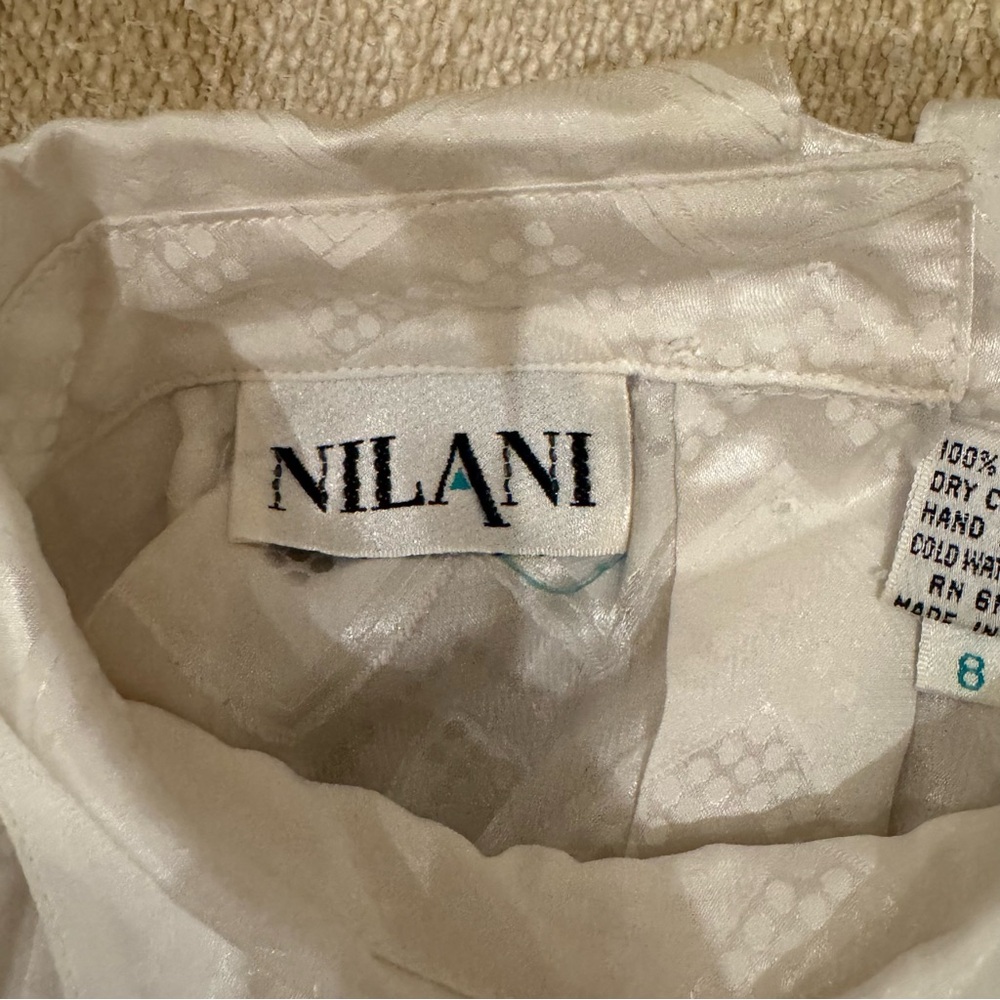 Nilani Vintage White Chevron Puff Sleeve Button-Down Blouse – Size 8 - Picture 10 of 11